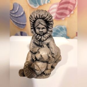 Vintage Alaska Eskimo Child Polar Bear Glacial Ice Ash 5 inch Figurine